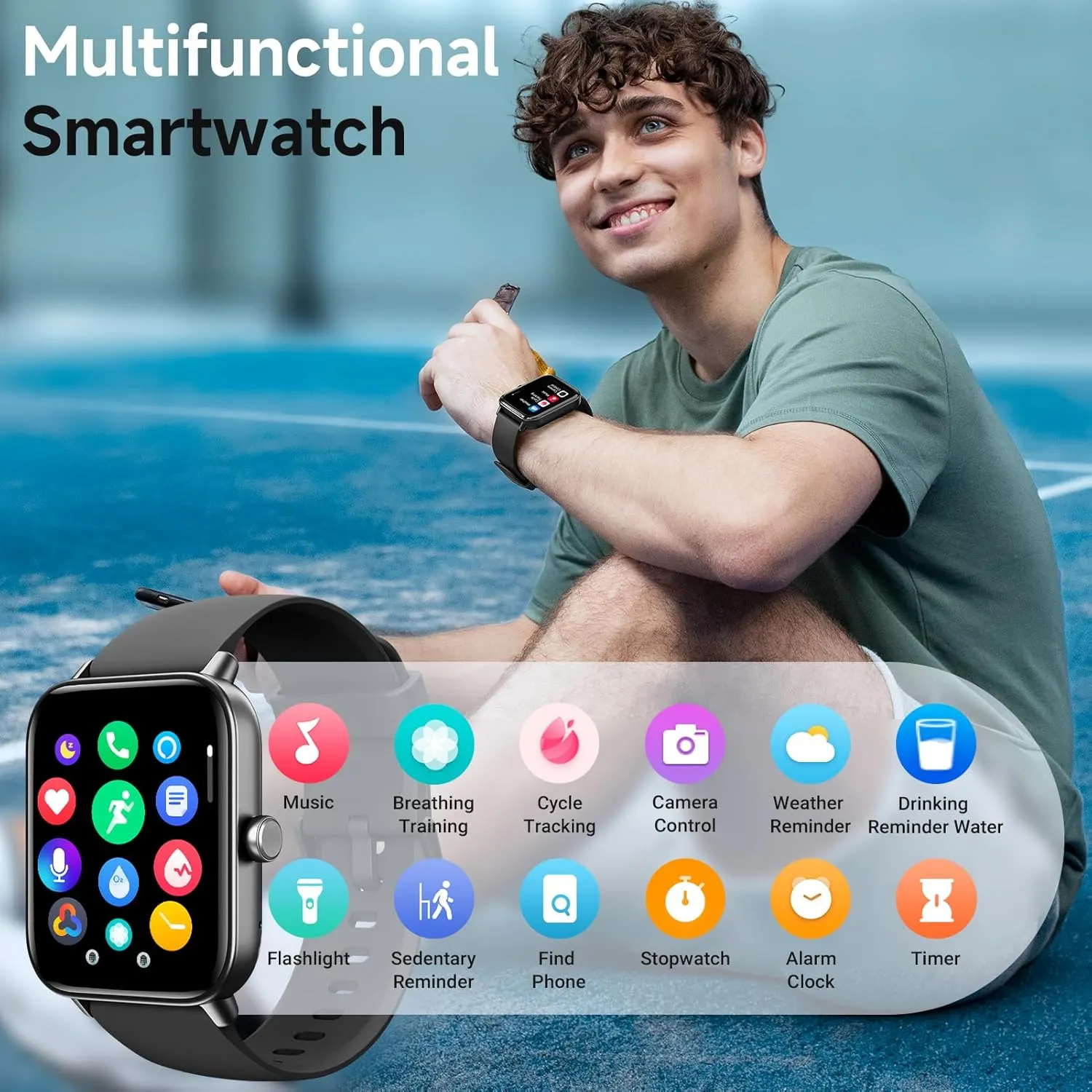 Smart Watches for Men Women Android & iPhone, Alexa Built-in, 1.8" Fitness Tracker with Answer/Make Calls, IP68 Waterproof Fitness Watch,Heart Rate, Sleep, SpO2 Monitor,Pedometer, Black