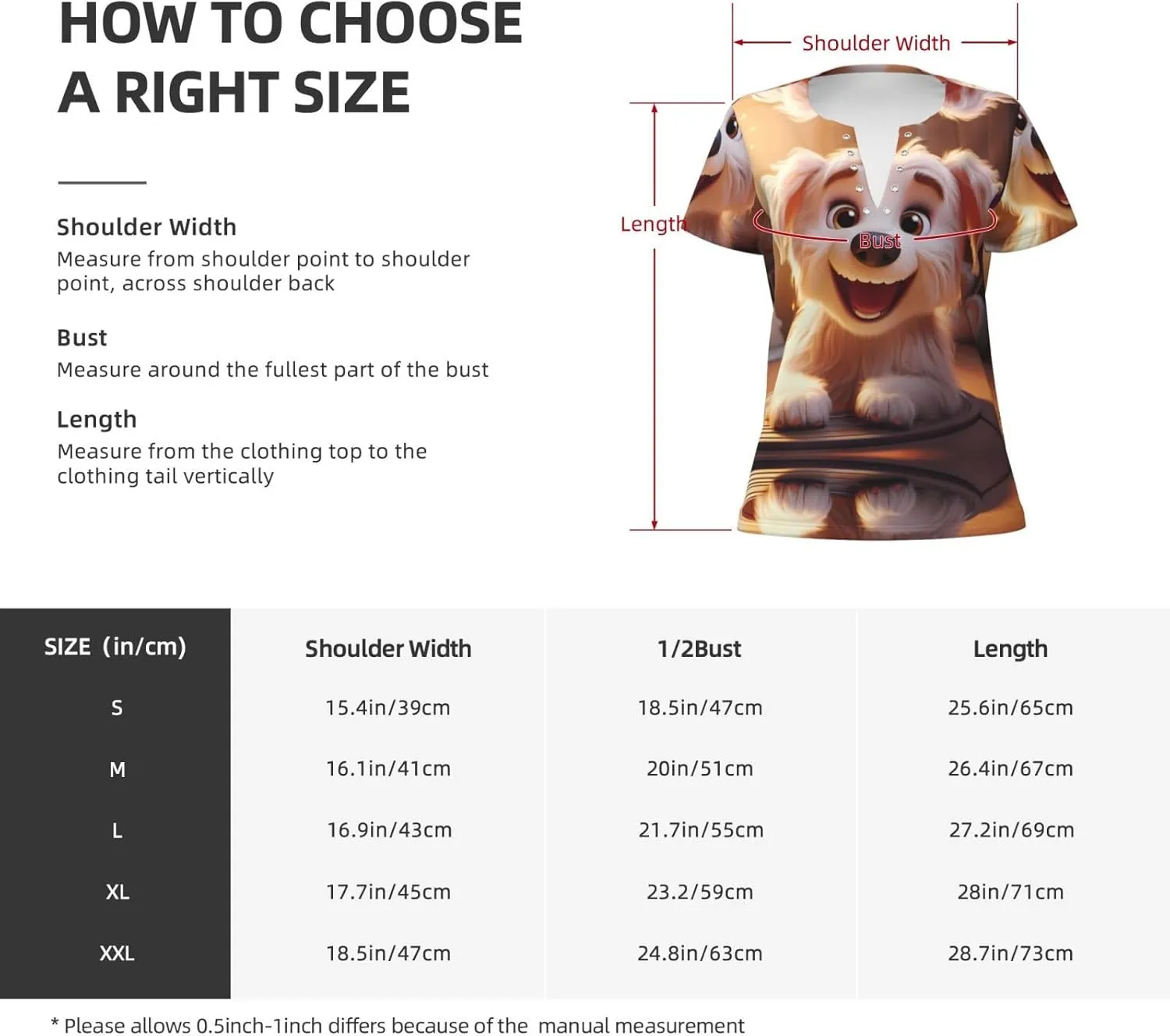 Smiling Puppy Pattern Sexy V-Neck Printed Short T-Shirt, Travel Portable Fitness Clothes, Home and Outdoor wear