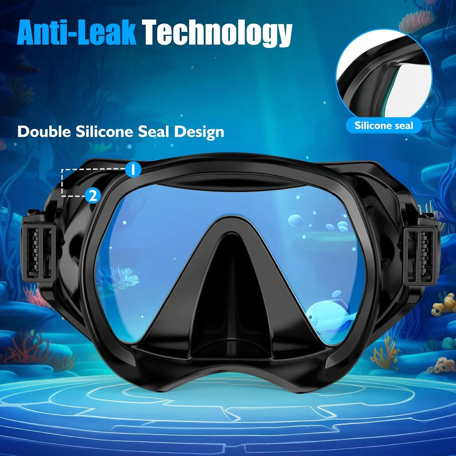 Snorkeling Gear for Adults, Dry-Top Snorkel Set Scuba Diving mask, Snorkel Mask, Panoramic Anti-Leak Anti-Fog Tempered Glass Lens, Swimming Training Snorkeling Packages