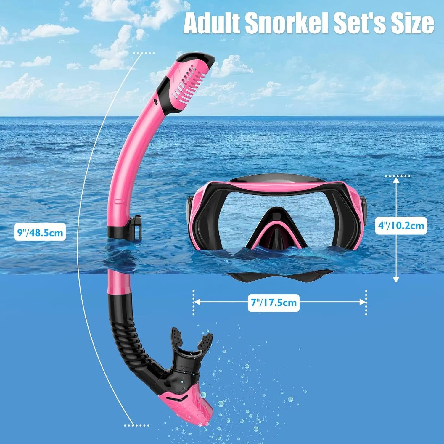 Snorkeling Gear for Adults, Dry-Top Snorkel Set Scuba Diving mask, Snorkel Mask, Panoramic Anti-Leak Anti-Fog Tempered Glass Lens, Swimming Training Snorkeling Packages