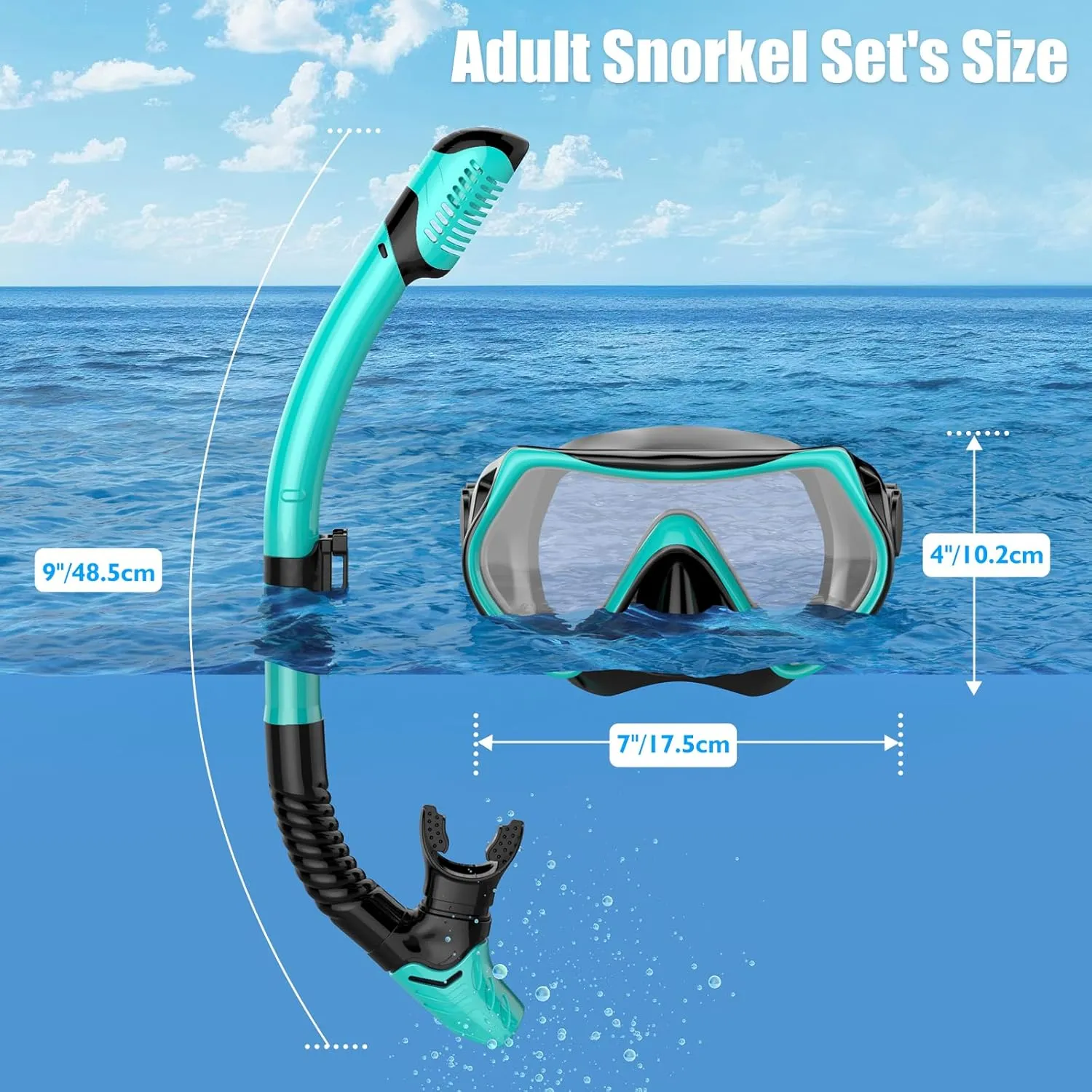 Snorkeling Gear for Adults, Dry-Top Snorkel Set Scuba Diving mask, Snorkel Mask, Panoramic Anti-Leak Anti-Fog Tempered Glass Lens, Swimming Training Snorkeling Packages