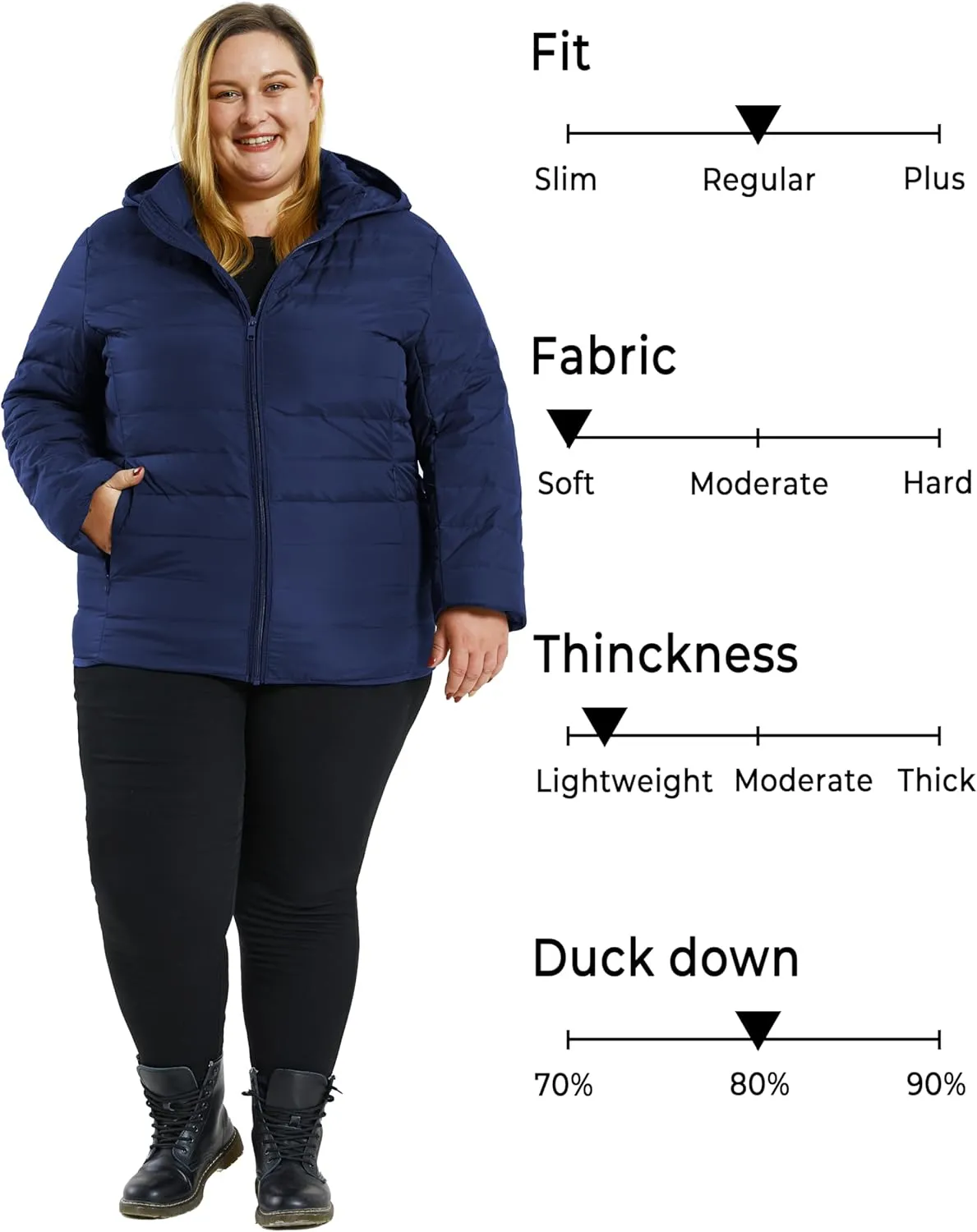 Soularge Women's Plus Size Winter Packable Lightweight Down Coat with Detachable Hood