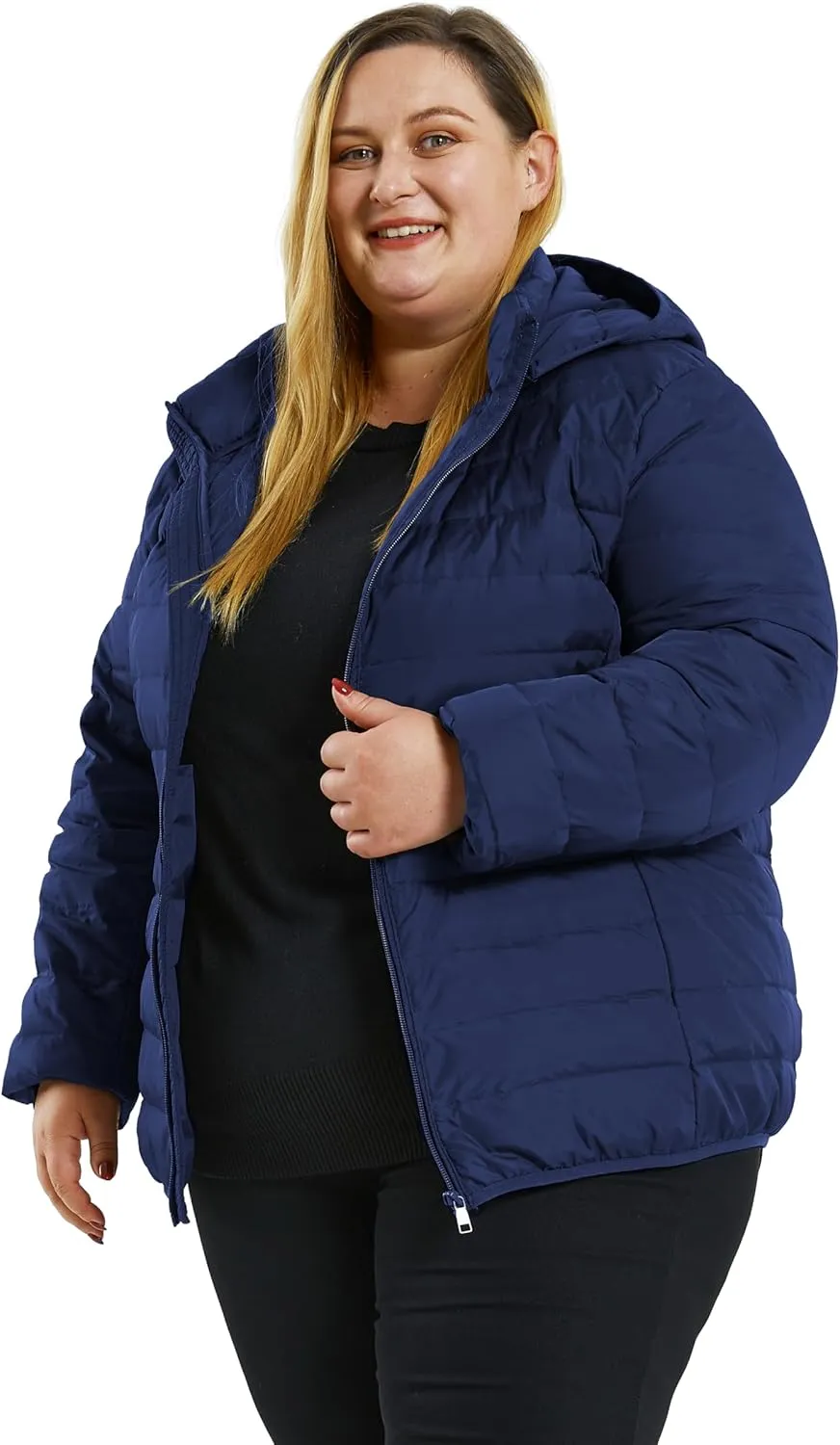 Soularge Women's Plus Size Winter Packable Lightweight Down Coat with Detachable Hood
