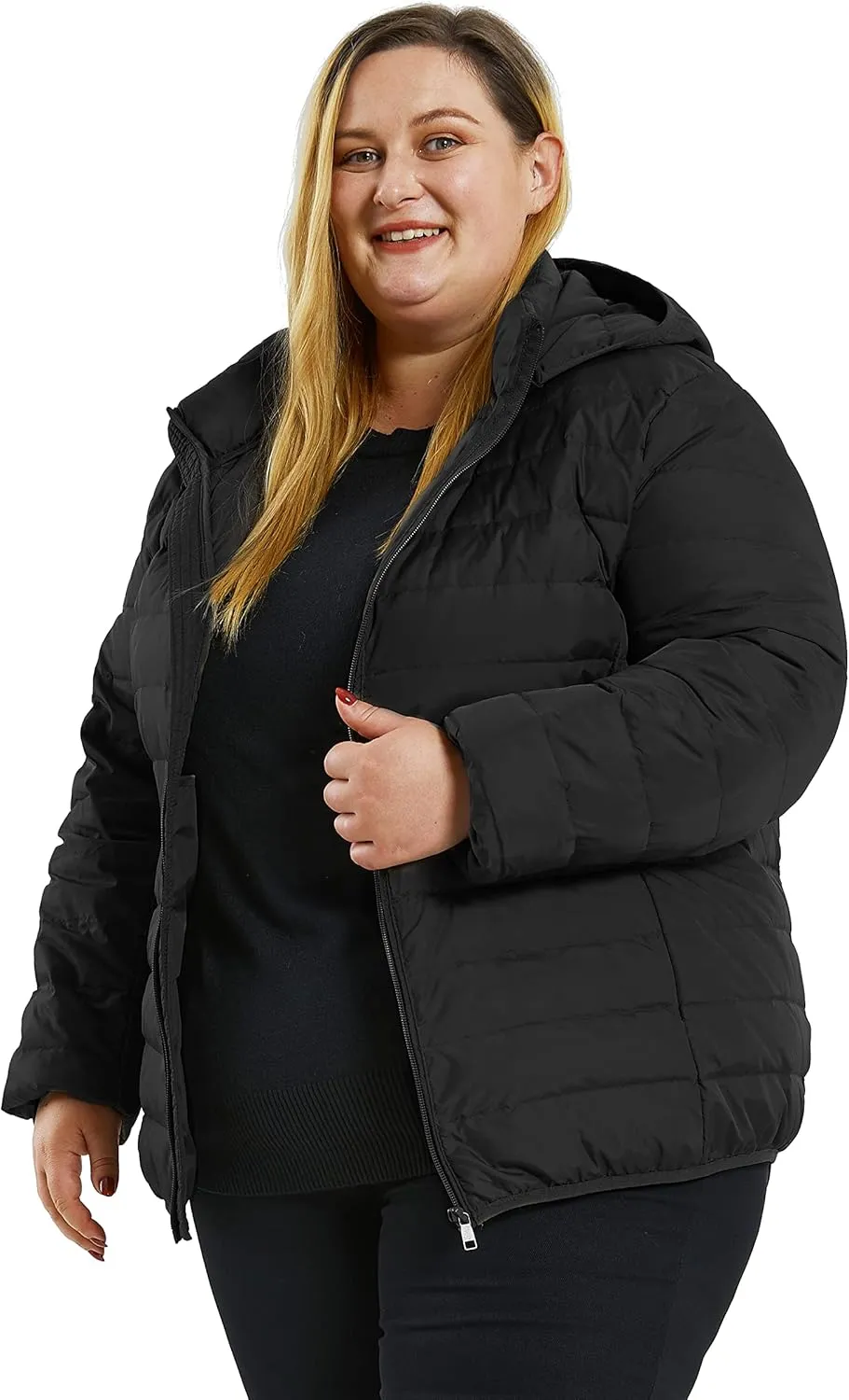 Soularge Women's Plus Size Winter Packable Lightweight Down Coat with Detachable Hood