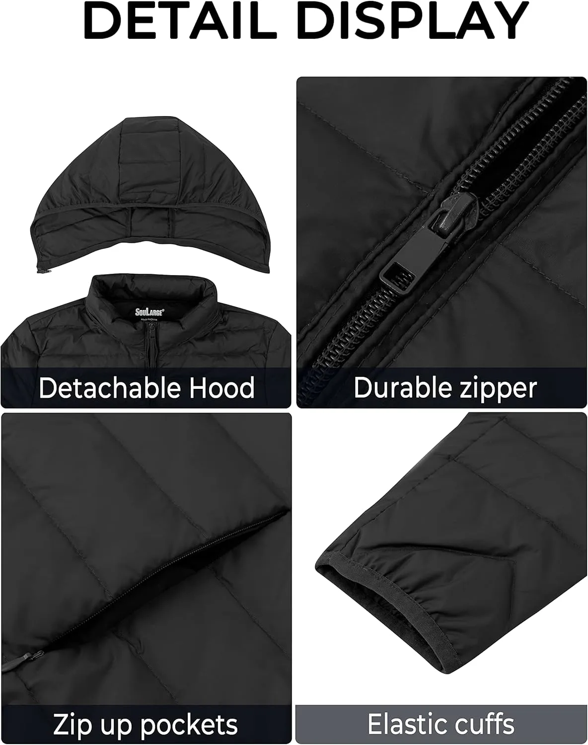 Soularge Women's Plus Size Winter Packable Lightweight Down Coat with Detachable Hood