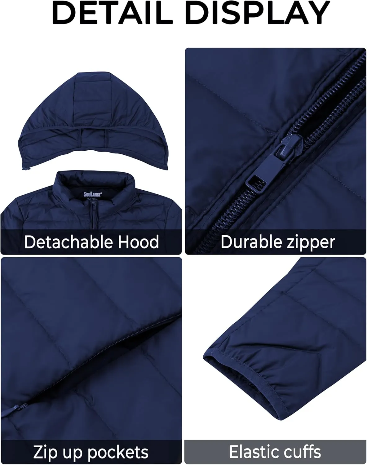 Soularge Women's Plus Size Winter Packable Lightweight Down Coat with Detachable Hood