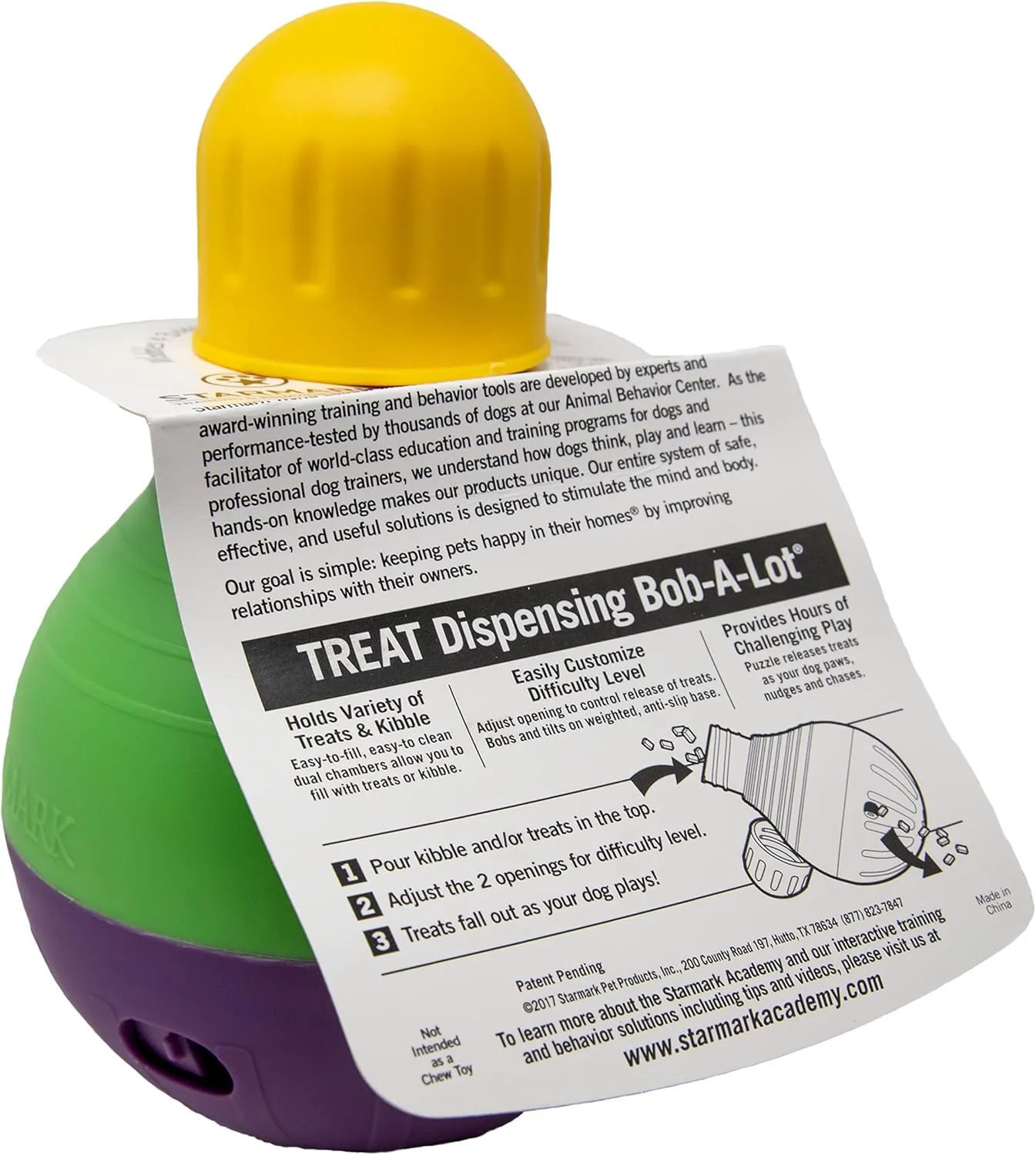 Starmark Bob-A-Lot Interactive Dog Pet Toy, Large, Yellow/Green/Purple