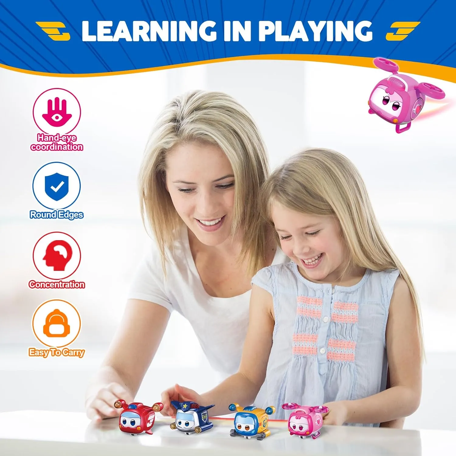Super Wings Toys, 4 PCS Super Pet Sets, Glow and Face-Changing Transformable Toys Jett Donnie Paul Dizzy Pet, Stacking Toys for Toddlers Kids 3 4 5 6 7 Year Old