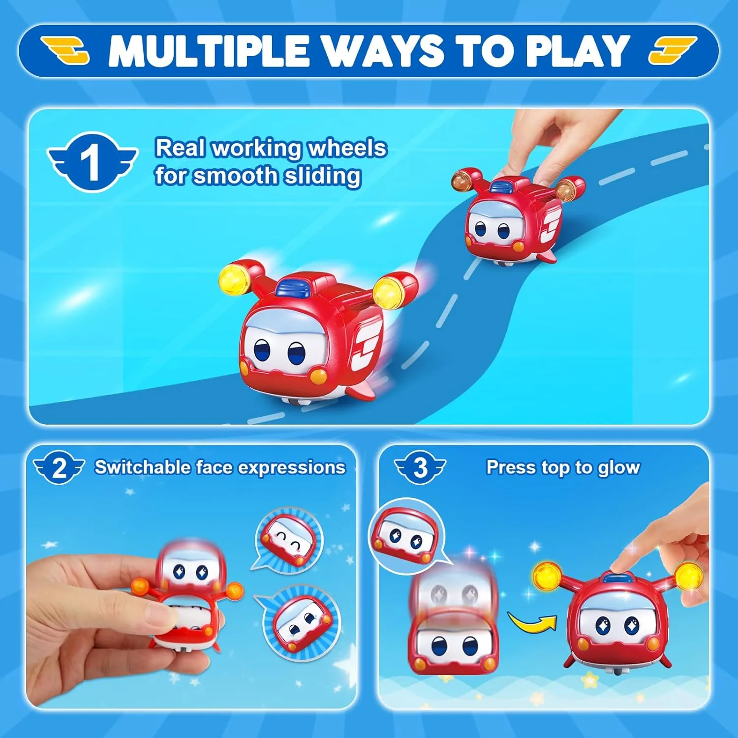 Super Wings Toys, 4 PCS Super Pet Sets, Glow and Face-Changing Transformable Toys Jett Donnie Paul Dizzy Pet, Stacking Toys for Toddlers Kids 3 4 5 6 7 Year Old