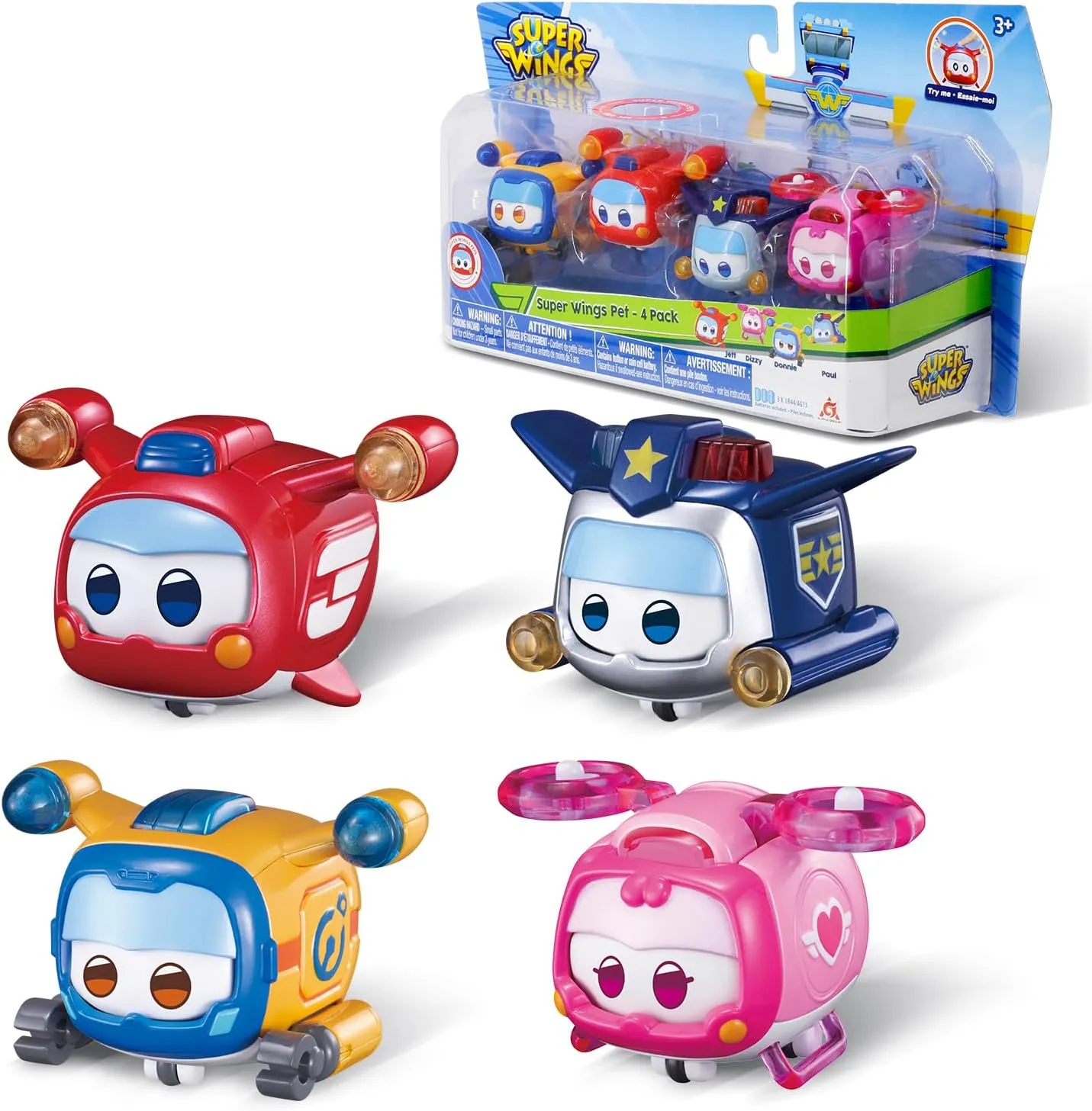 Super Wings Toys, 4 PCS Super Pet Sets, Glow and Face-Changing Transformable Toys Jett Donnie Paul Dizzy Pet, Stacking Toys for Toddlers Kids 3 4 5 6 7 Year Old