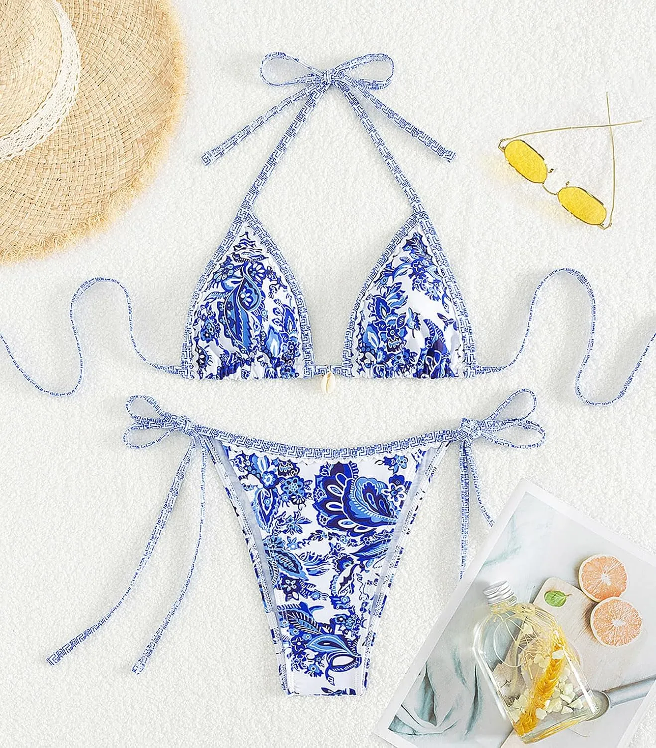 Tainehs Women's Sexy Halter Bikini Set Triangle Top String Swimwear Two Piece Swimsuits Cheeky Bathing Suit