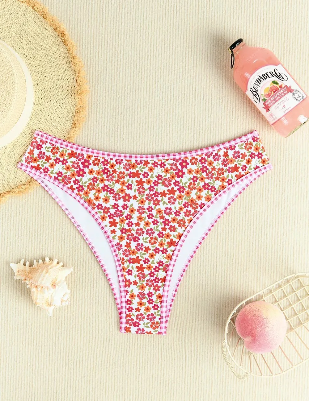 Tainehs Women's Two Piece Bikini Sets O Ring Front Top Ditsy Floral Triangle Swimsuits Cheeky Bathing Suit