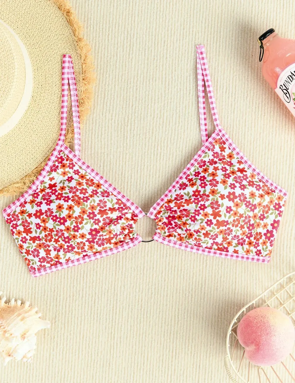 Tainehs Women's Two Piece Bikini Sets O Ring Front Top Ditsy Floral Triangle Swimsuits Cheeky Bathing Suit