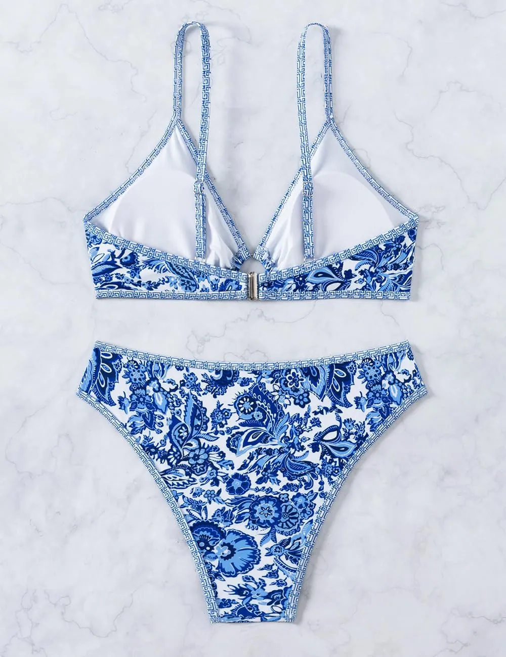 Tainehs Women's Two Piece Bikini Sets O Ring Front Top Ditsy Floral Triangle Swimsuits Cheeky Bathing Suit