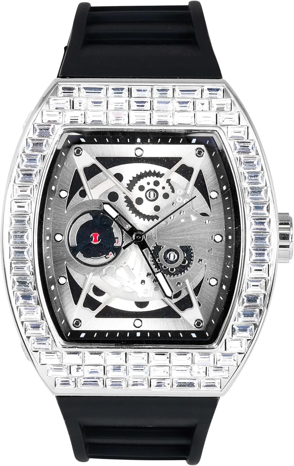 Techno Pave Men's 40mm Iced Out Tonneau Shape Silicone Band Watch