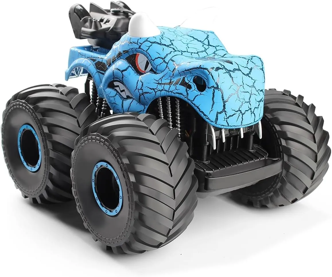Threeking 1:18 Dinosaur RC Car Remote Control Cars Trucks Toy 4WD Off-Road Car Toys with Lights Spray Suitable for All Terrain Gifts Presents for Boys/Girls Ages 6  Blue