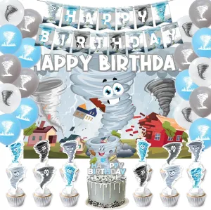 Tornado Birthday Decorations - Boy's Party Set Includes: Banner, Backdrop, Balloons, Cake Topper