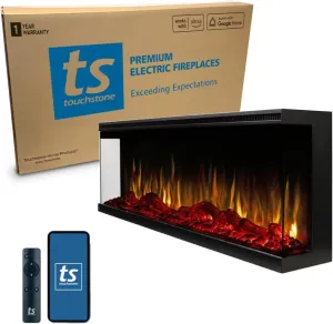 Touchstone Sideline Infinity 3-Sided Smart 60" WiFi-Enabled Electric Fireplace - 80046 - Built-in - 60 Color Combinations - 1,500W Heater - Black - Log & Crystals