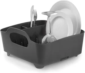 Umbra Tub Dish Drying Rack – Lightweight Self-Draining Dish Rack for Kitchen Sink and Counter at Home, RV or Motorhome, Smoke