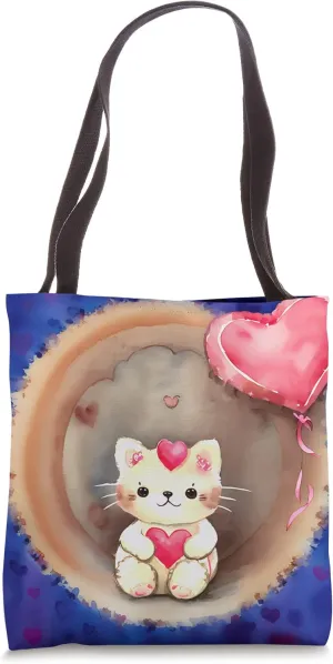 Valentine's Day Love Heart Cat Teddy Girlfriend Fiancée Wife Tote Bag