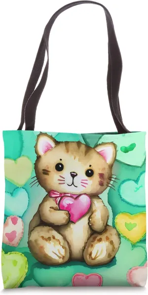 Valentine's Day Love Heart Cat Teddy Girlfriend Fiancée Wife Tote Bag