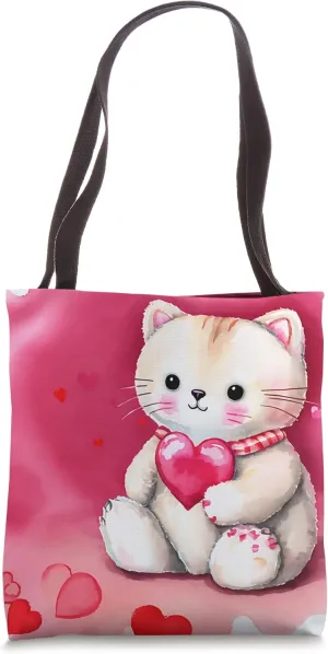 Valentine's Day Love Heart Cat Teddy Girlfriend Fiancée Wife Tote Bag