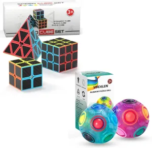 Vdealen Magic Rainbow Puzzle Ball & 2x2x2 3x3x3 Pyramid Magic Cube Set