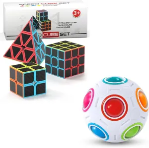 Vdealen Magic Rainbow Puzzle Ball & 2x2x2 3x3x3 Pyramid Speed Cube Set