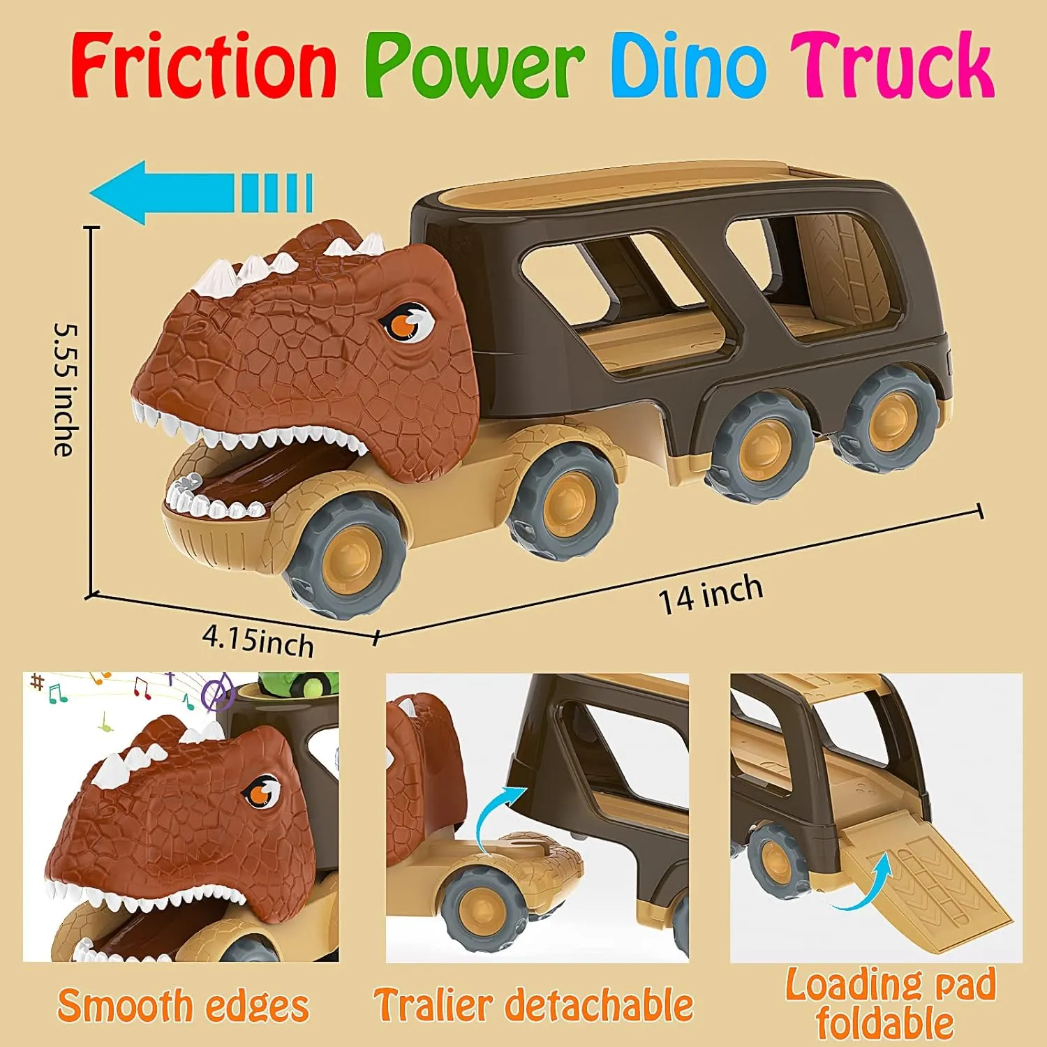 Veslier Dinosaur Car Toy for 2 3 4 5 Years Old Boys, Friction Power Carrier Truck with 4 Pack Small Pull Back Dino Car, Christmas Birthday Gift for 18  Months Boy Girl Kids Toddlers