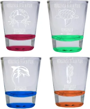 Virginia Beach Pier Virginia Souvenir Round Shot Glass 4-Pack Red, Green, Blue, and Orange one of each