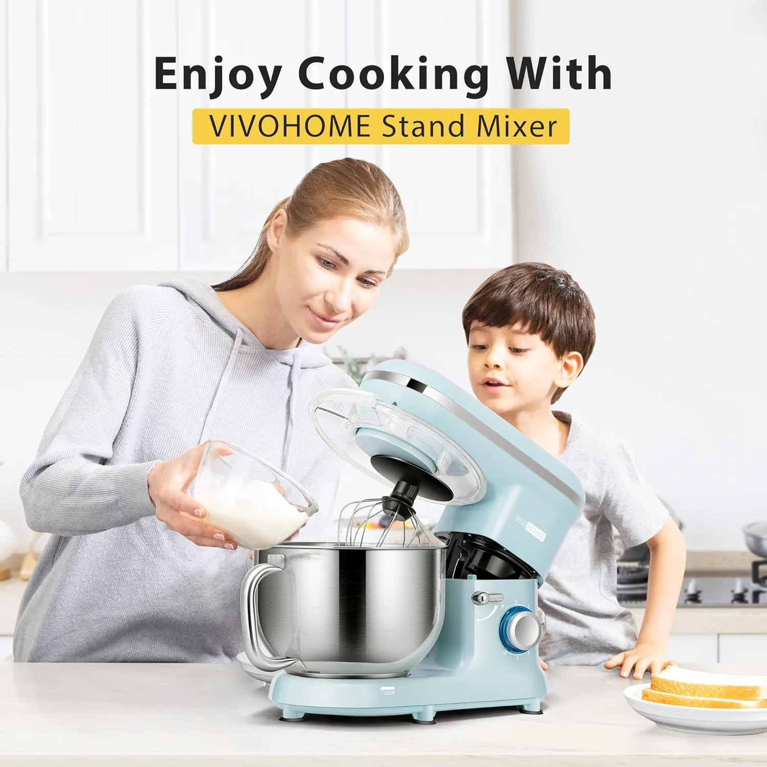 VIVOHOME Stand Mixer, 660W 10 Speed 6 Quart Tilt-Head Kitchen Electric Food Mixer with Beater, Dough Hook, Wire Whip and Egg Separator, Blue