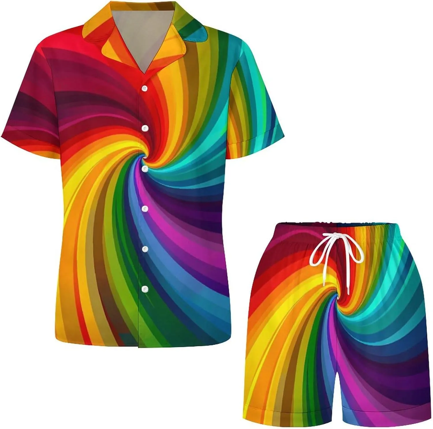 Vortex Swirling Colorful Rainbow Women's Satin Pajama Set Short Sleeve Button Down Sleepwear Loungewear Pj Set