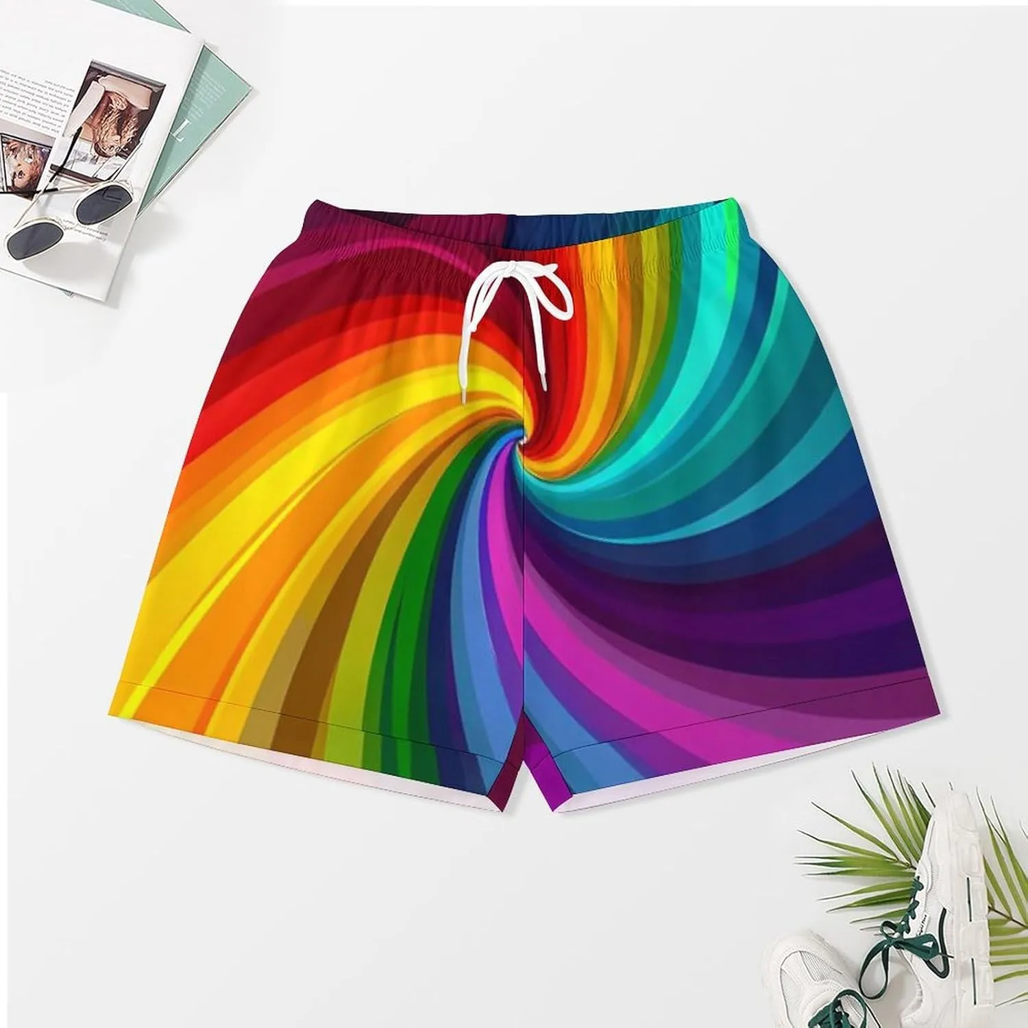 Vortex Swirling Colorful Rainbow Women's Satin Pajama Set Short Sleeve Button Down Sleepwear Loungewear Pj Set