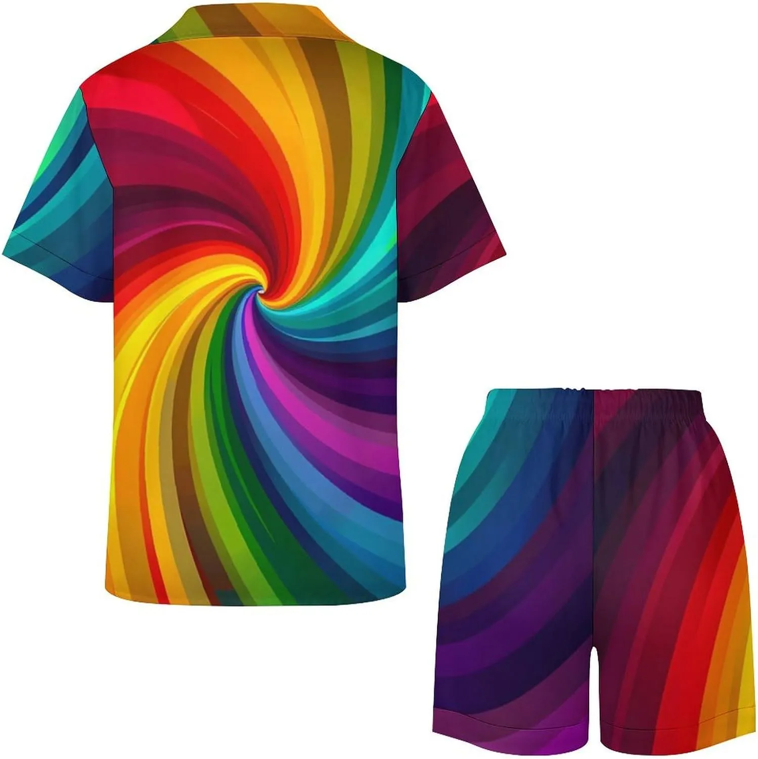 Vortex Swirling Colorful Rainbow Women's Satin Pajama Set Short Sleeve Button Down Sleepwear Loungewear Pj Set