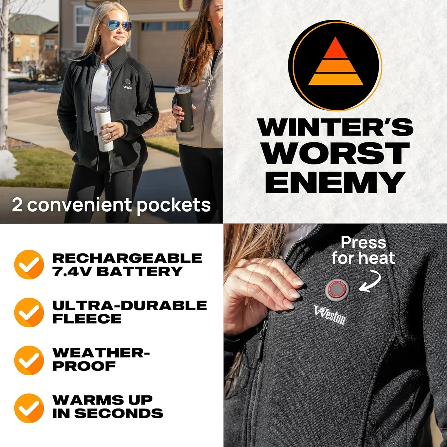 Weston Heated Fleece Jacket for Women - Rechargeable & Electric - Women's Heated Jacket & Sweatshirt for Cold Weather