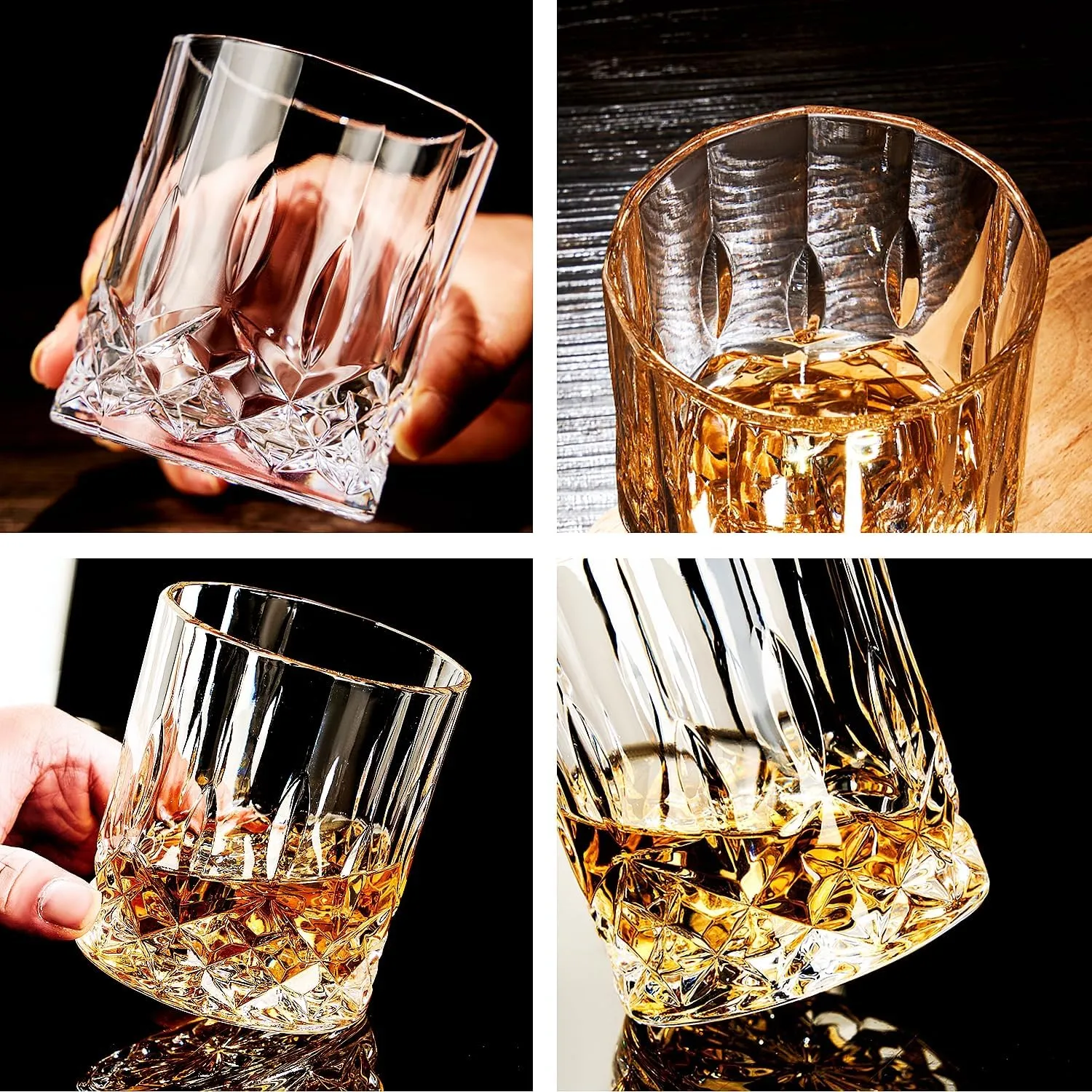 Whiskey Glasses Set of 4,Rock Glasses,11 oz Lead-Free Crystal Bourbon Glass,Old Fashioned Glass for Bourbon,Cognac,Irish Whisky,Personalised Whisky Glass Gift Set for Men,Dad,Brother