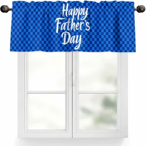 Window Valance Rod Pocket Short Curtains Father's Day on Blue Checkered Plaid Valances for Kitchen, Text Focus Curtain Valance Window Treatment for Bedroom Living Room Bathroom 42"x18"