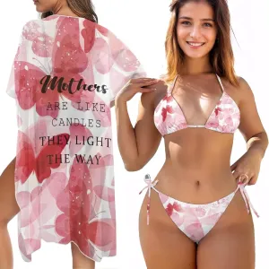 Women Swimsuit Set Kimono 3 Piece Swimsuit Cover Ups Plus Size String Bikini Pool Party Outfits