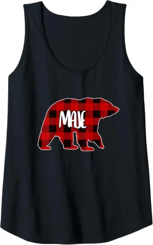 Womens Maje Bear Custom Red Buffalo Plaid Christmas Pajama Tank Top