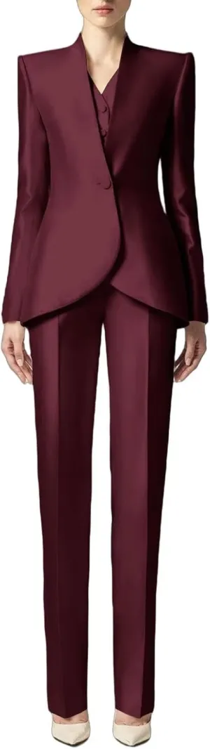 Women's Shiny Satin Suit 3 Piece Slim Fit Set Formal Jacket Pants Vest Sets for Women Suits Dinner
