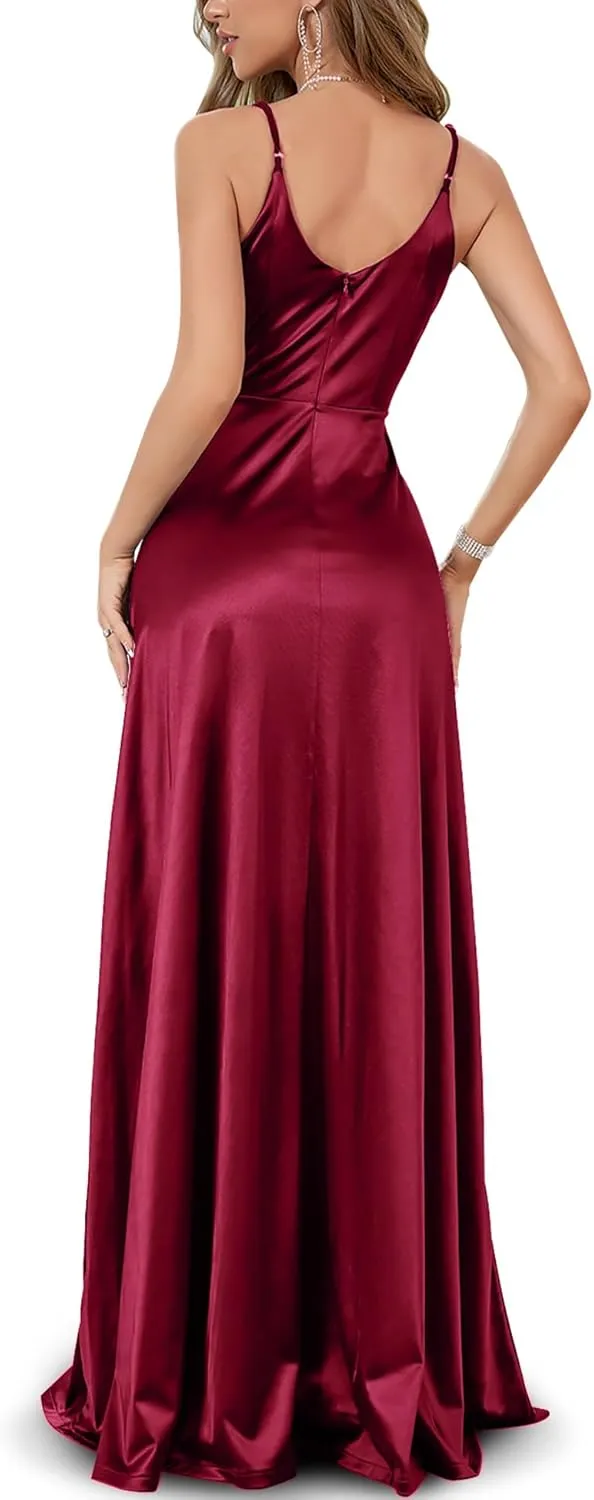 Women's Vintage 1950's Surplice V Neck Split Thigh Evening Party Formal Dress