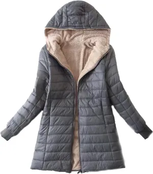 Womens Winter Coats Lightweight Puffer Jacket Fleece Lining Sherpa Jacket Casual Slim Mid-Length Fashion Outerwear