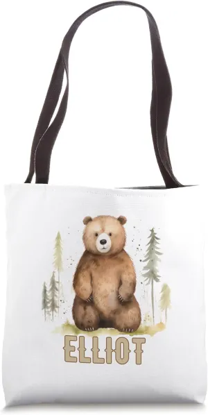 Woodland Bear Forest Animals Personalized ELLIOT Tote Bag