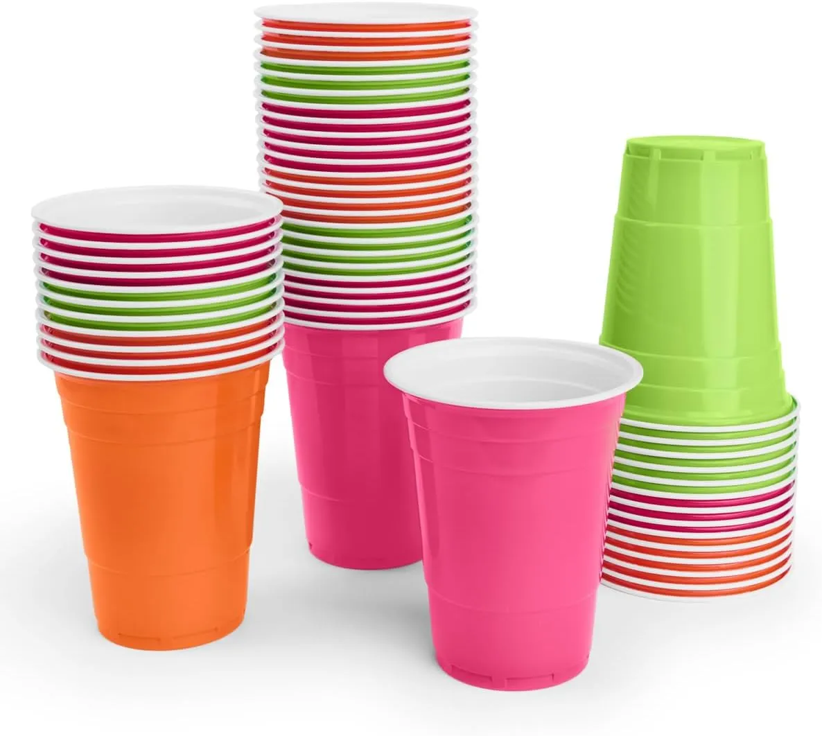 xo, Fetti Pink, Orange   Green Plastic Cups - 50 Disposable 16 oz Cups |Final Fiesta Bachelorette Decorations, Rave Birthday Party Favors, Cinco de Mayo Neon Drinkware Supplies