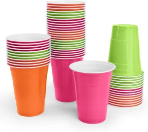 xo, Fetti Pink, Orange   Green Plastic Cups - 50 Disposable 16 oz Cups |Final Fiesta Bachelorette Decorations, Rave Birthday Party Favors, Cinco de Mayo Neon Drinkware Supplies